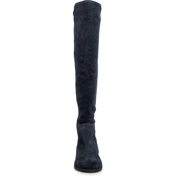 Women's Bright Blue Above the Knee Pointed Toe Low Heel Calypso Winter Long Boot - Picture 2 of 9